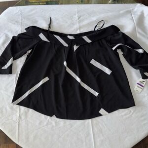 Bar III Black White Geometric Off-Shoulder Blouse Plus Size XXL